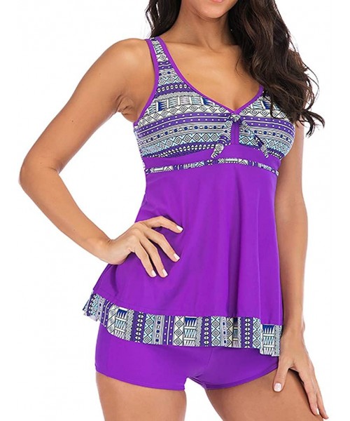 Racing Classic Boho Tankini Swimsuits for Women- Exotic Bathing Suits Womens Modest Swim Dress Board Shorts - Purple - CU193S...