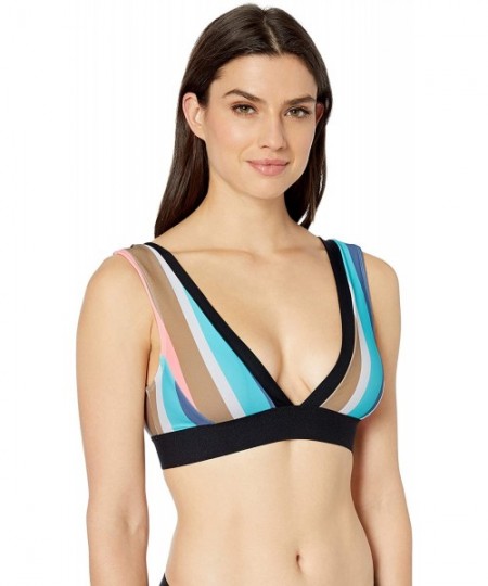 Tops Women's Rumor Deep V Bikini Top Swimsuit - Stripe It Up Storm - C018HW8GNO6