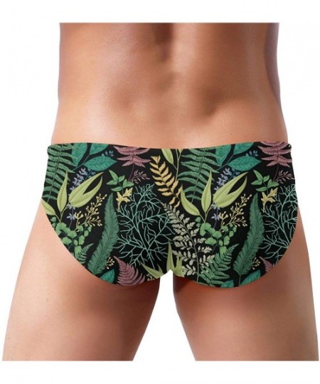 Briefs Men's Sexy Hot Fashion Printing Low Rise Briefs Bikini Swimwear Swimsuit with Drawstring - Black Leaf Spring Leafy Gre...