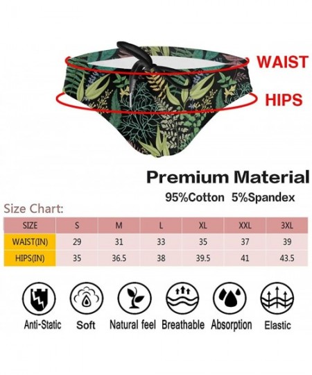 Briefs Men's Sexy Hot Fashion Printing Low Rise Briefs Bikini Swimwear Swimsuit with Drawstring - Black Leaf Spring Leafy Gre...