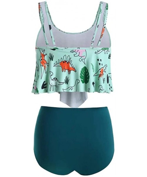 Sets Women Plus Size Bikini Set Swimsuit High Waist Dinosaur Beach Swimwear - Mint Green - CZ18SN424LH