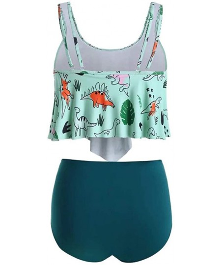 Sets Women Plus Size Bikini Set Swimsuit High Waist Dinosaur Beach Swimwear - Mint Green - CZ18SN424LH