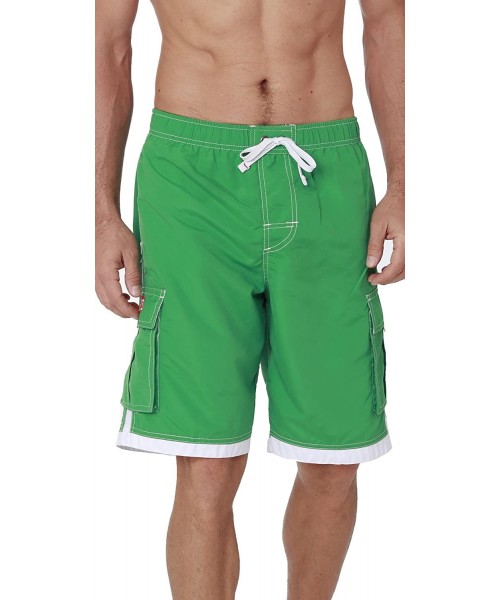 Trunks Men's Quick Dry Swim Trunks Cargo Water Shorts with Mesh Lining - Solid Green - CW188CNWKIA