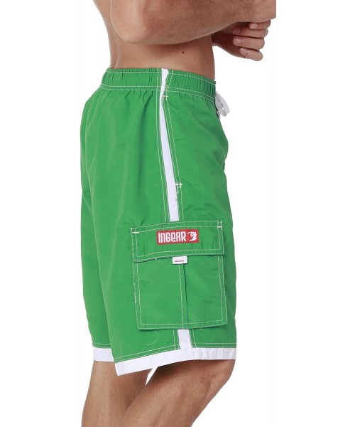 Trunks Men's Quick Dry Swim Trunks Cargo Water Shorts with Mesh Lining - Solid Green - CW188CNWKIA