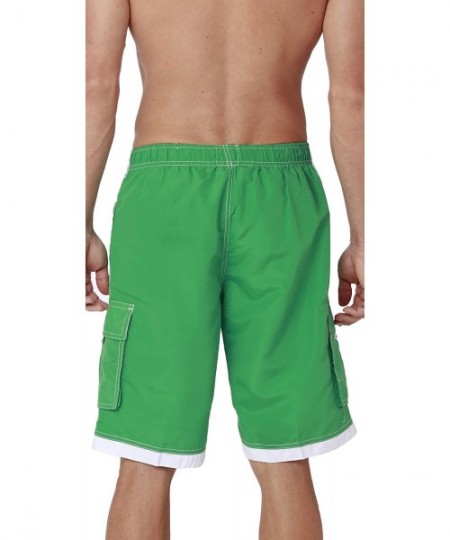 Trunks Men's Quick Dry Swim Trunks Cargo Water Shorts with Mesh Lining - Solid Green - CW188CNWKIA