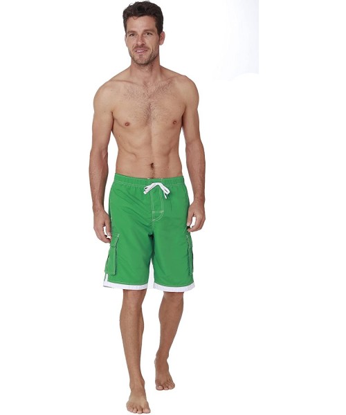 Trunks Men's Quick Dry Swim Trunks Cargo Water Shorts with Mesh Lining - Solid Green - CW188CNWKIA