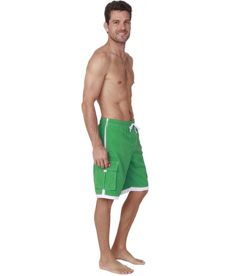 Trunks Men's Quick Dry Swim Trunks Cargo Water Shorts with Mesh Lining - Solid Green - CW188CNWKIA