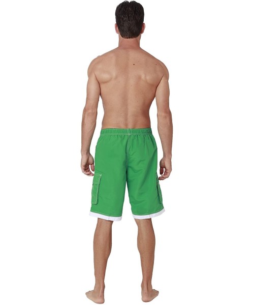 Trunks Men's Quick Dry Swim Trunks Cargo Water Shorts with Mesh Lining - Solid Green - CW188CNWKIA