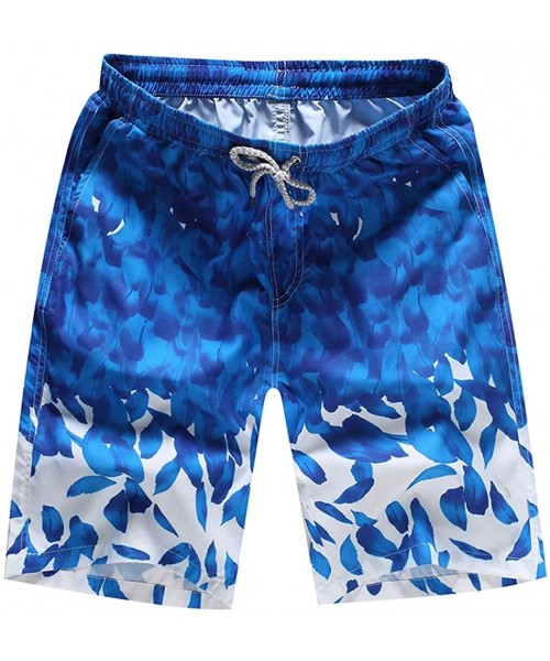 Briefs Men Swimwear-Breathable Swim Trunks Pants Swimwear Shorts Slim Wear Stripe Printing - Dark Blue - CU18TWZDYAL