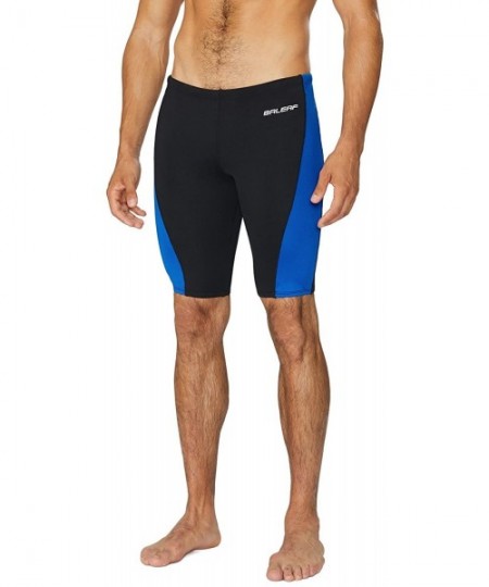 Racing Men's Athletic Durable Training Polyester Jammer Swimsuit - Black/Blue - CG1845Q7HZT