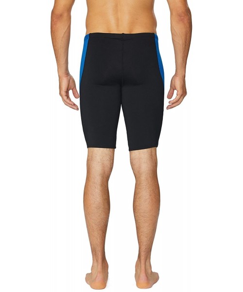 Racing Men's Athletic Durable Training Polyester Jammer Swimsuit - Black/Blue - CG1845Q7HZT