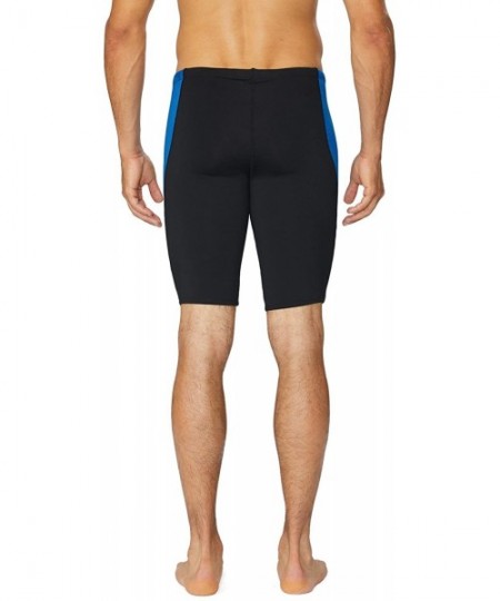 Racing Men's Athletic Durable Training Polyester Jammer Swimsuit - Black/Blue - CG1845Q7HZT