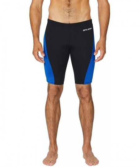 Racing Men's Athletic Durable Training Polyester Jammer Swimsuit - Black/Blue - CG1845Q7HZT