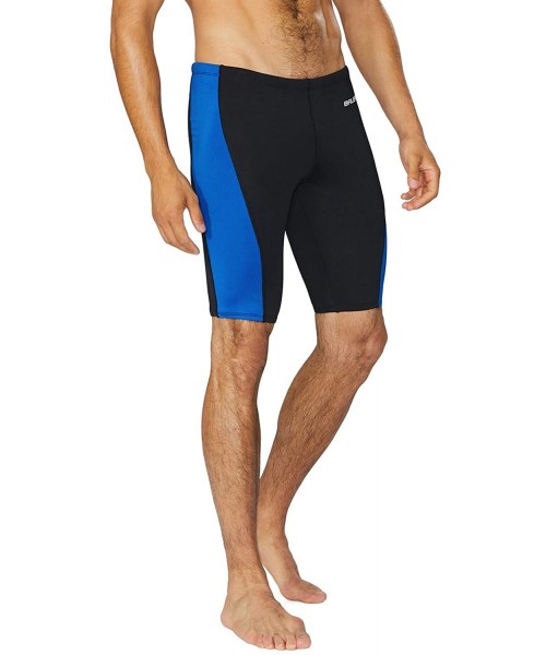 Racing Men's Athletic Durable Training Polyester Jammer Swimsuit - Black/Blue - CG1845Q7HZT