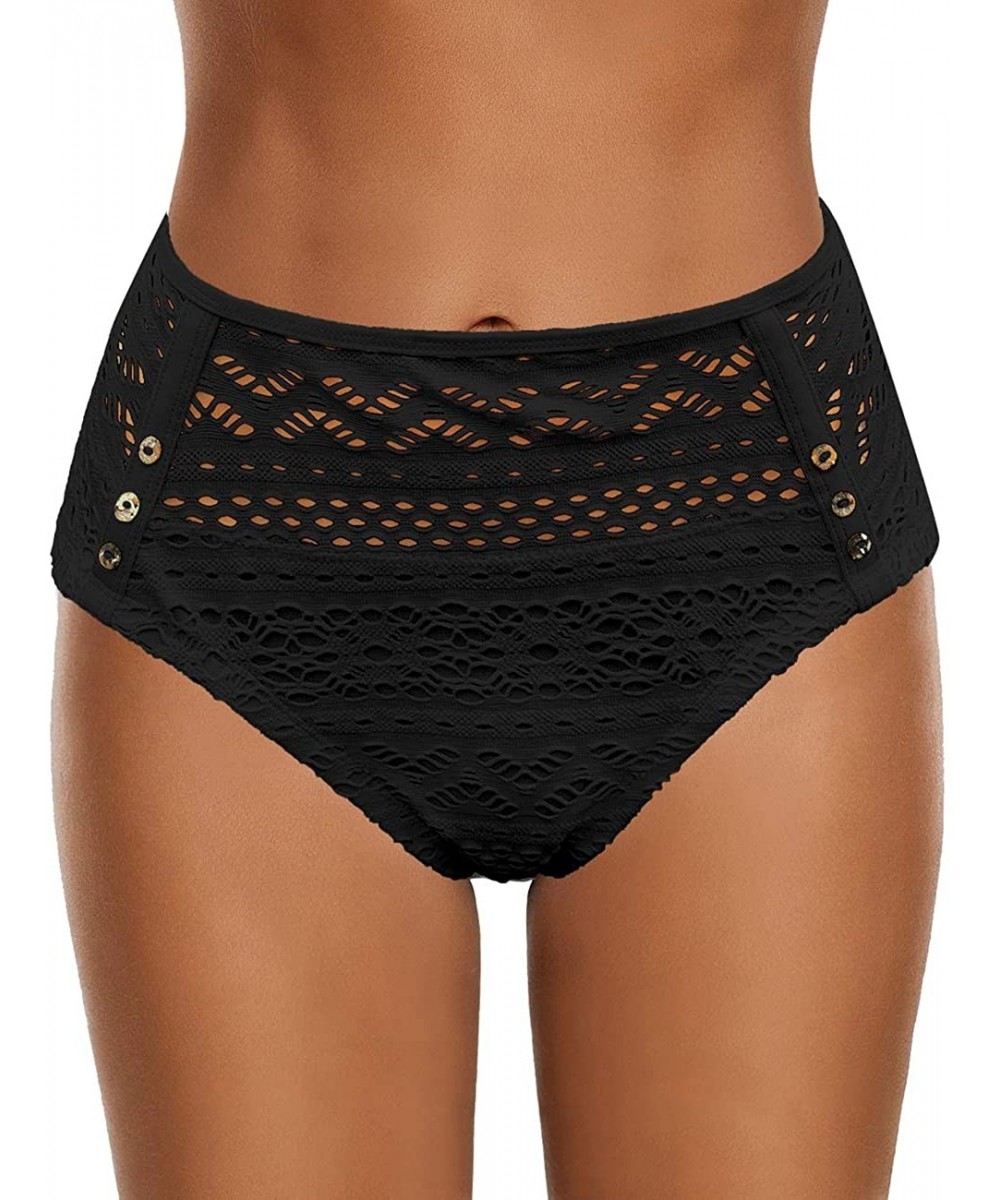 Sets Women's Crochet Lace Mid Waist Full Coverage Bikini Briefs Bottoms Swim Shorts - Crochet Lace-black - CG192DZGKAK