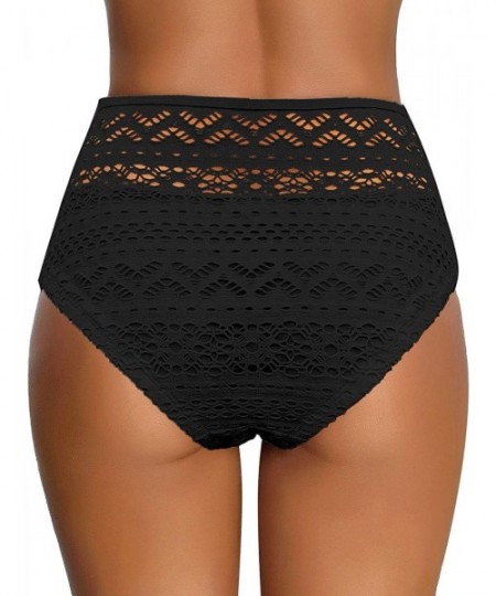 Sets Women's Crochet Lace Mid Waist Full Coverage Bikini Briefs Bottoms Swim Shorts - Crochet Lace-black - CG192DZGKAK