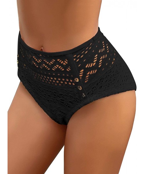 Sets Women's Crochet Lace Mid Waist Full Coverage Bikini Briefs Bottoms Swim Shorts - Crochet Lace-black - CG192DZGKAK