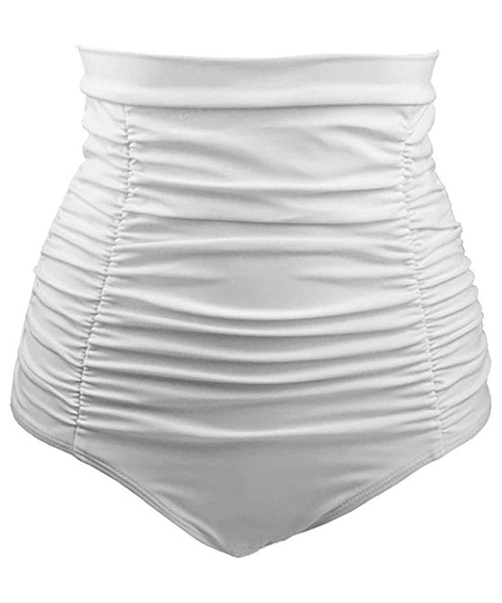 Tankinis Women's High Waisted 50s Retro Bikini Bottom Ruched Swim Shorts Tankinis Swimsuit Brief - White - CL18CA90DST