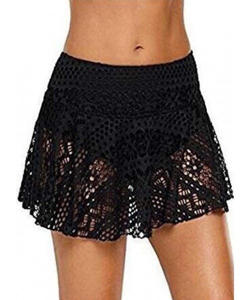 Bottoms Women's Lace Hollow Out Skirted Bikini Bottom Swimsuit Skorts Bikini Skirt - Black - CS18R7L8O48