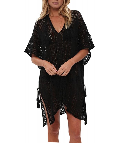 Cover-Ups Beach Swimsuit for Women Sleeve Coverups Bikini Cover Up Net - Slit Black - CR17YT8E93Z