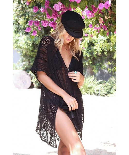 Cover-Ups Beach Swimsuit for Women Sleeve Coverups Bikini Cover Up Net - Slit Black - CR17YT8E93Z