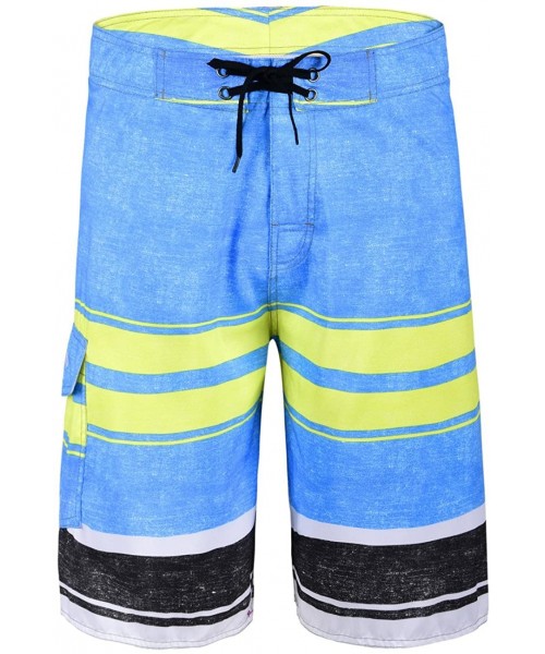 Board Shorts Men's Quick Dry Swim Trunks Colorful Stripe Beach Shorts with Mesh Lining - Light Blue-123 - CL12MZT97C4