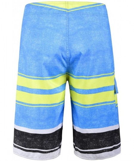 Board Shorts Men's Quick Dry Swim Trunks Colorful Stripe Beach Shorts with Mesh Lining - Light Blue-123 - CL12MZT97C4