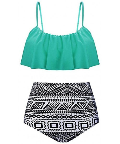 Sets Teen Girls High Waist Swimsuit Summer Two Piece Bathing Suit Skinny Bikini Sets - Best Sale-mint Green - C818ELXK75S