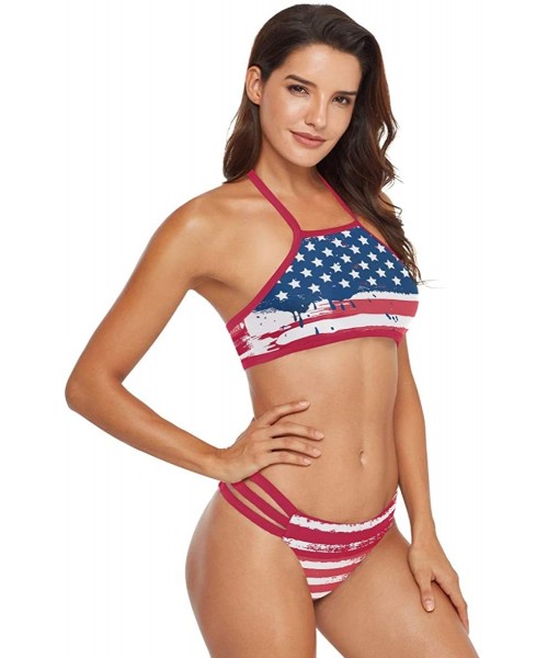 Sets Girl's Bandeau Bikini Low Waisted 3 Tie Side Two Piece Bathing Suits-American Flag - American Flag-7 - CO199N567MH