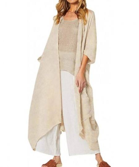 Cover-Ups Women Plus Size Bikini Beach Cover Up Long Kimono Cardigan Beachwear Jacket Coat - Beige - CE18WEMKXWO