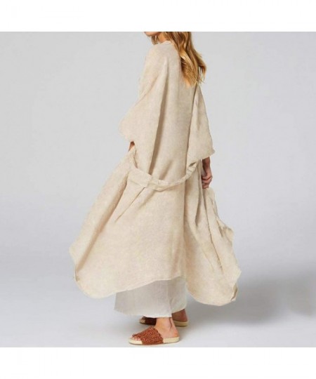 Cover-Ups Women Plus Size Bikini Beach Cover Up Long Kimono Cardigan Beachwear Jacket Coat - Beige - CE18WEMKXWO