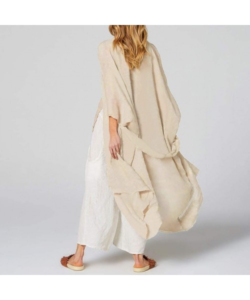 Cover-Ups Women Plus Size Bikini Beach Cover Up Long Kimono Cardigan Beachwear Jacket Coat - Beige - CE18WEMKXWO