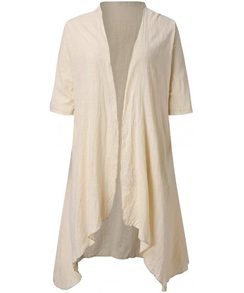 Cover-Ups Women Plus Size Bikini Beach Cover Up Long Kimono Cardigan Beachwear Jacket Coat - Beige - CE18WEMKXWO