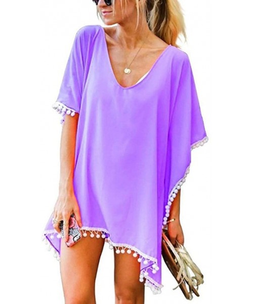 Cover-Ups Women's Summer Loose Soft and Light Swimsuit Bikini Beach Swimwear Bathing Suit Tassels Cover up Blouse Tops Purple...