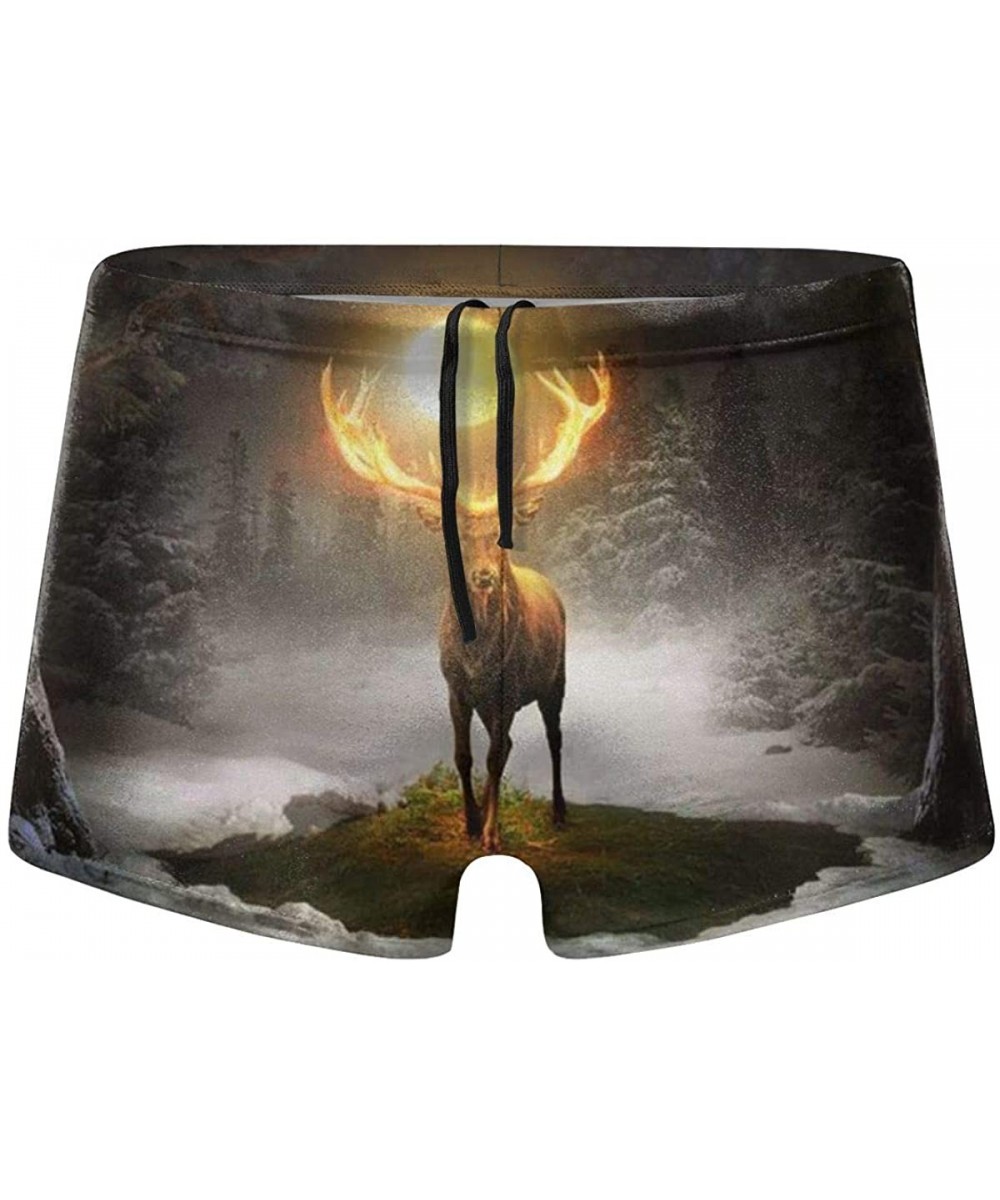 Briefs Fire Antlers Deer Mens Swim Trunks- Quick Dry Swim Short Men Boxer Briefs Swimwear - Black - CQ19DAXOIZ0