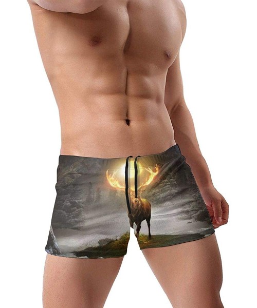 Briefs Fire Antlers Deer Mens Swim Trunks- Quick Dry Swim Short Men Boxer Briefs Swimwear - Black - CQ19DAXOIZ0