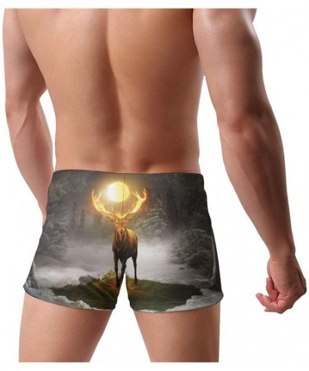 Briefs Fire Antlers Deer Mens Swim Trunks- Quick Dry Swim Short Men Boxer Briefs Swimwear - Black - CQ19DAXOIZ0