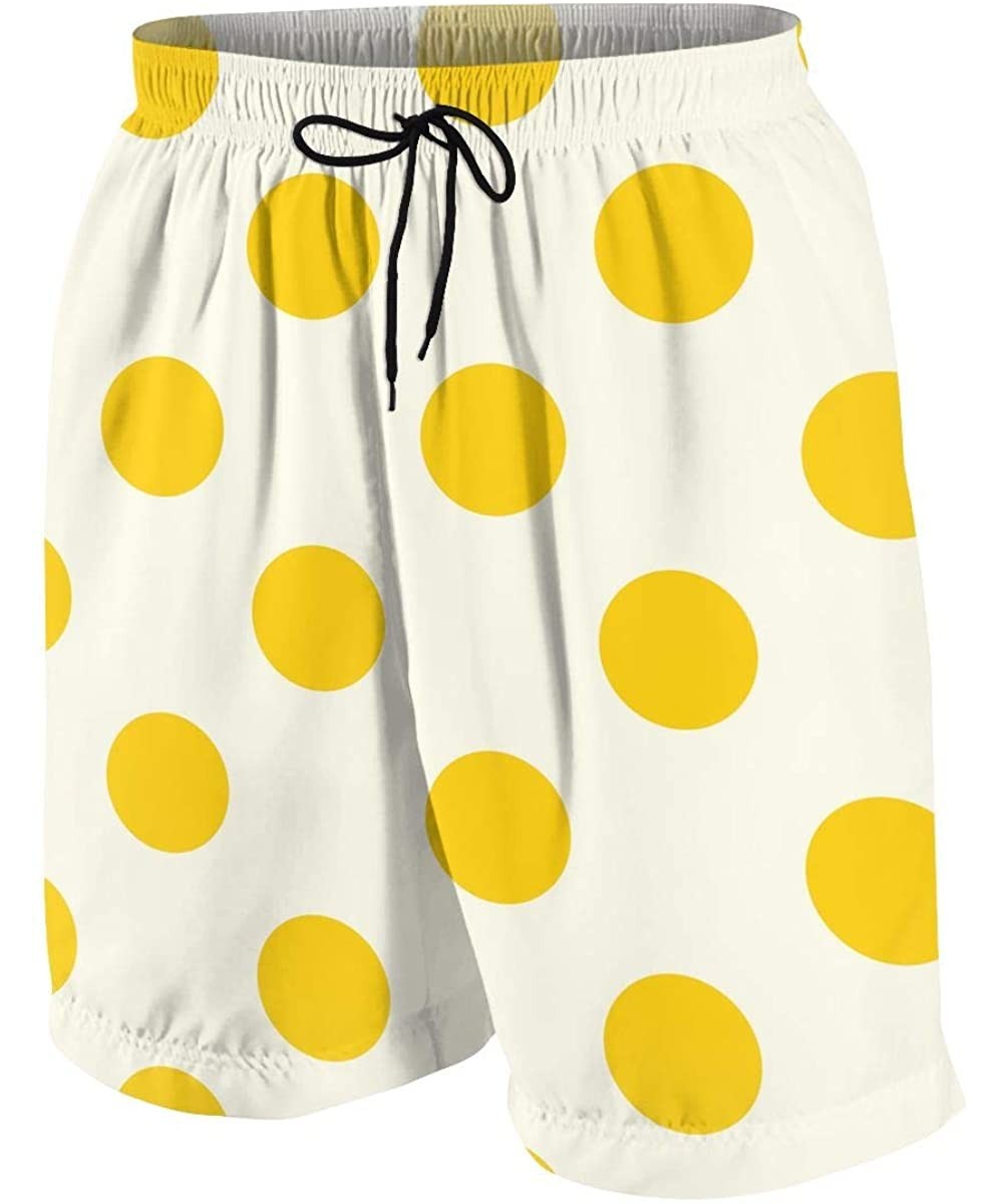 Trunks Mens Yellow Polka Dot Swim Trunks Comfy Swimsuit Beach Shorts with Pockets - Yellow - C718X6WGUYC