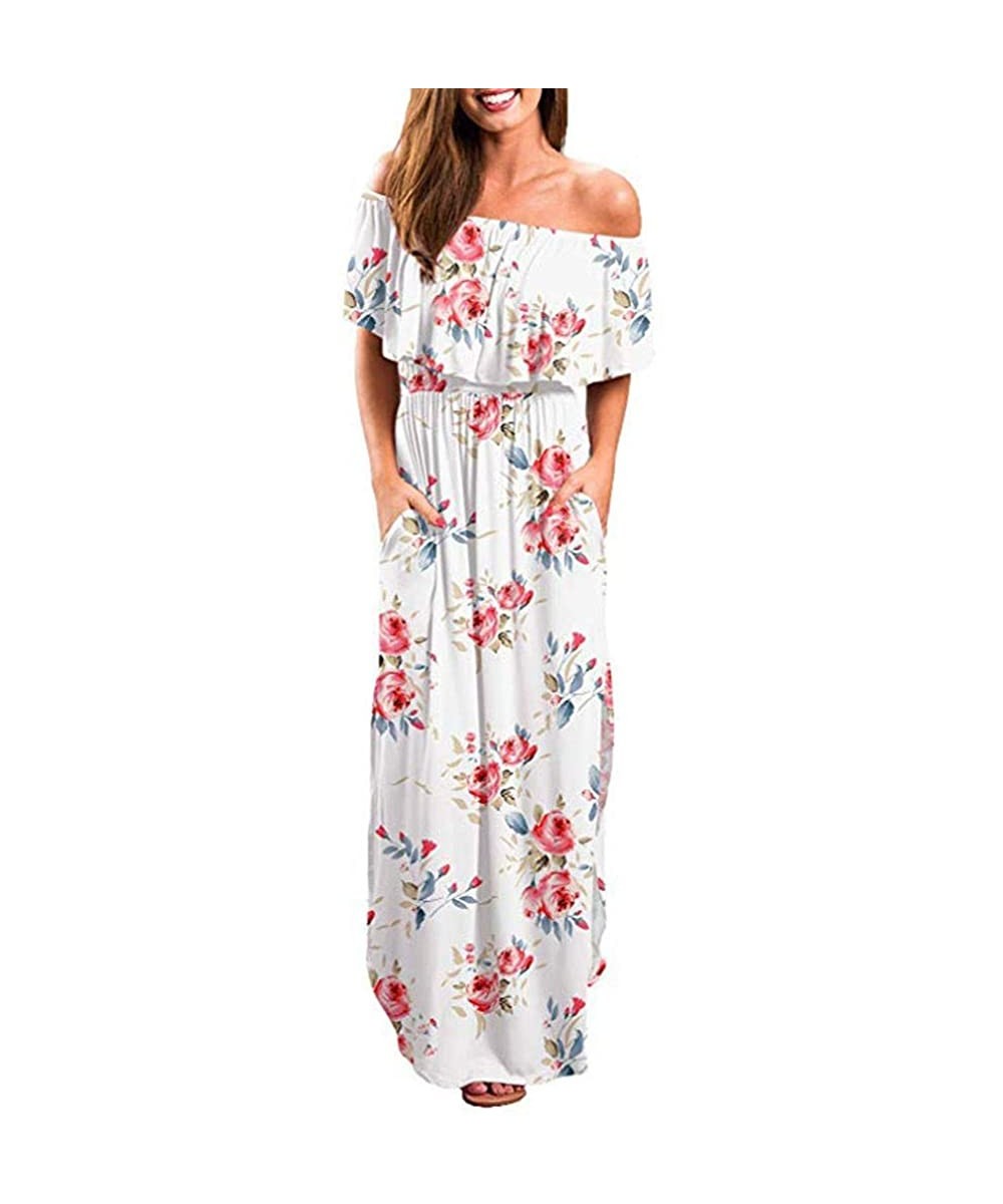 Cover-Ups Women's Summer Short Sleeve V Neck Floral Party Long Dress Summer Beach Sundress Casual Loose Maxi Dress Z5 white -...