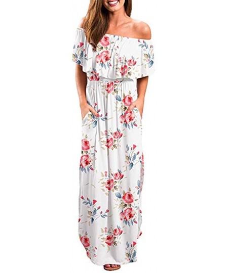 Cover-Ups Women's Summer Short Sleeve V Neck Floral Party Long Dress Summer Beach Sundress Casual Loose Maxi Dress Z5 white -...