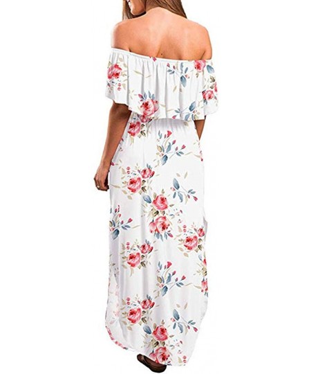 Cover-Ups Women's Summer Short Sleeve V Neck Floral Party Long Dress Summer Beach Sundress Casual Loose Maxi Dress Z5 white -...