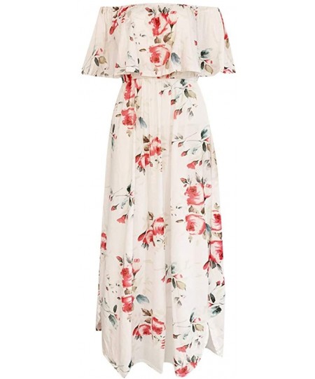 Cover-Ups Women's Summer Short Sleeve V Neck Floral Party Long Dress Summer Beach Sundress Casual Loose Maxi Dress Z5 white -...