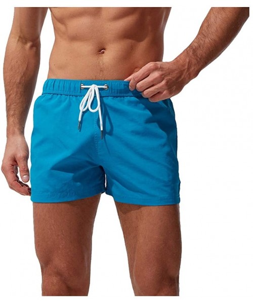 Trunks Men's Beach Shorts Quick Dry Swim Trunks Beach Track Pants Mesh Lining Solid Drawstring Walk Shorts with Pocket - Blue...