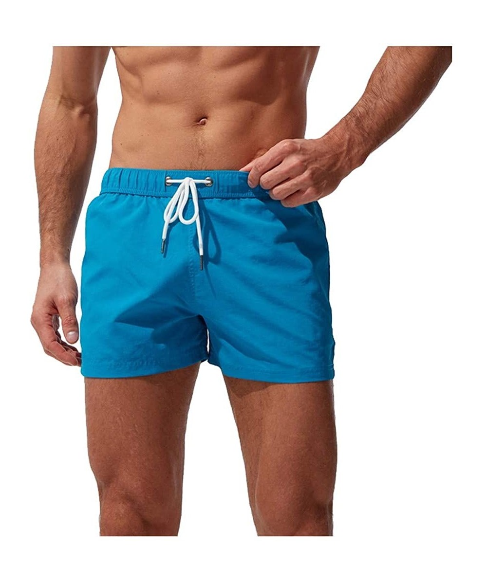 Trunks Men's Beach Shorts Quick Dry Swim Trunks Beach Track Pants Mesh Lining Solid Drawstring Walk Shorts with Pocket - Blue...