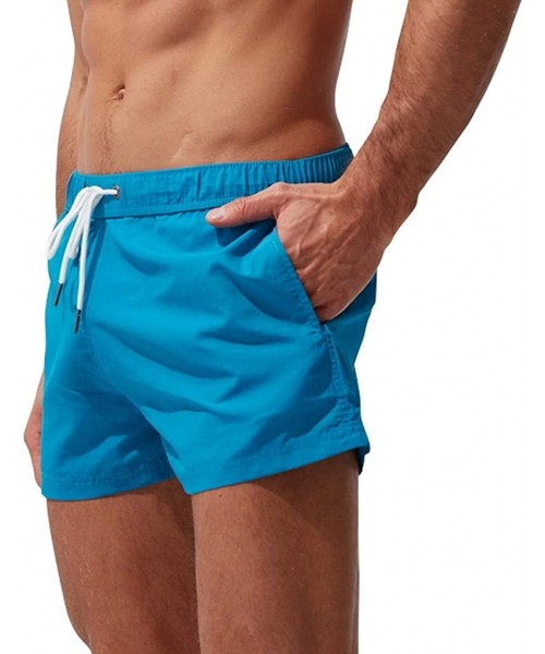 Trunks Men's Beach Shorts Quick Dry Swim Trunks Beach Track Pants Mesh Lining Solid Drawstring Walk Shorts with Pocket - Blue...