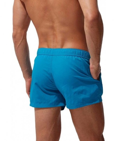 Trunks Men's Beach Shorts Quick Dry Swim Trunks Beach Track Pants Mesh Lining Solid Drawstring Walk Shorts with Pocket - Blue...