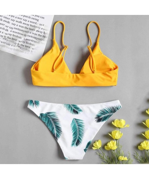 One-Pieces Swimsuits for Women Bikini High Waist-Women's Lace-up Floral Leaf High Waisted Tummy Control Two Piece Tankini Swi...