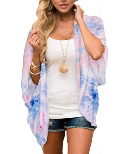 Cover-Ups Women Casual Tie Dyed Chiffon Kimono Cover Up Beach Wear Blouse Top - Tie-dyed 9110 - CJ18D8R2QR9