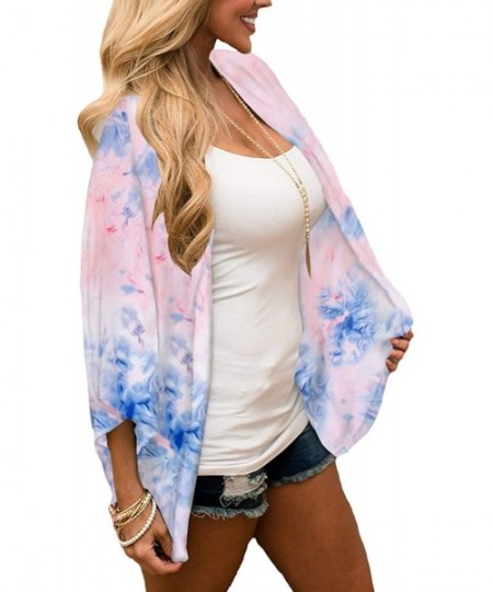 Cover-Ups Women Casual Tie Dyed Chiffon Kimono Cover Up Beach Wear Blouse Top - Tie-dyed 9110 - CJ18D8R2QR9