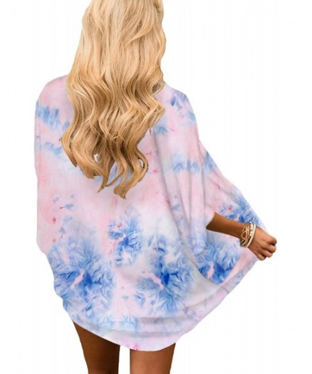 Cover-Ups Women Casual Tie Dyed Chiffon Kimono Cover Up Beach Wear Blouse Top - Tie-dyed 9110 - CJ18D8R2QR9